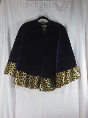 Handmade Circle Cape Purple Velvet Leopard Trim Red Lined Opera 1 of a Kind OS
